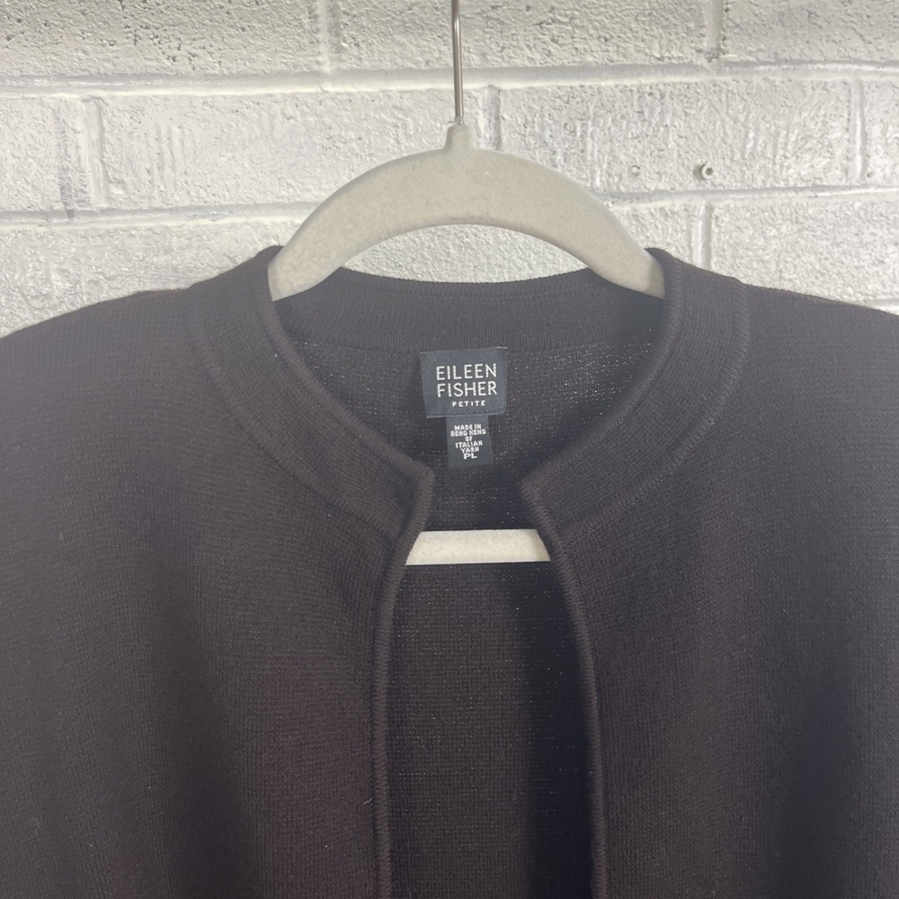 Eileen Fisher Wool Longline Open Front Cardigan Jacket Womens Petite PL Brown - Picture 3 of 8